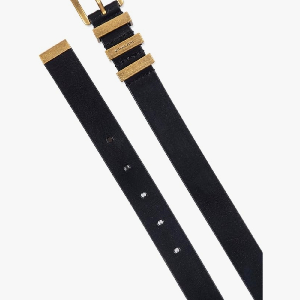 Michael Kors Womens 1 Inch Black Leather Belt with Gold Buckle. NWOT - Picture 4 of 5